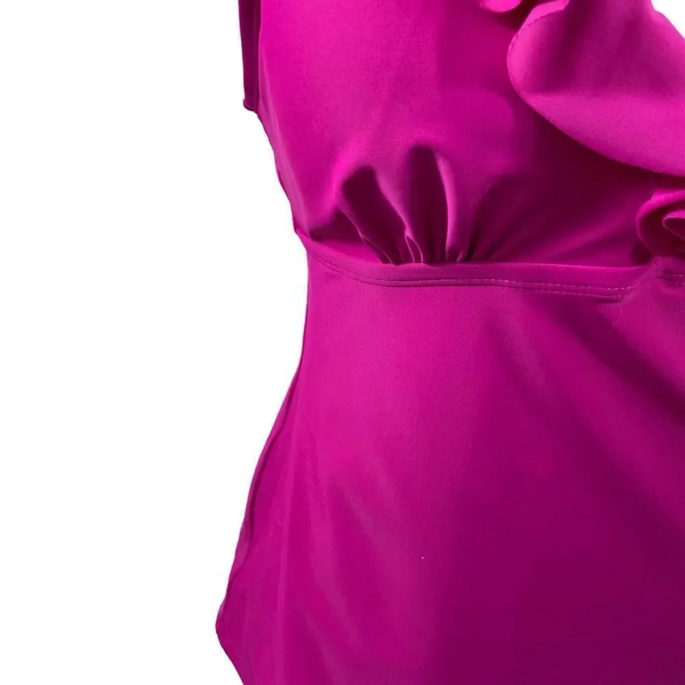 Ladies DKNY‎ Hot Pink Ruffle Neckline Tankini Top Size Large